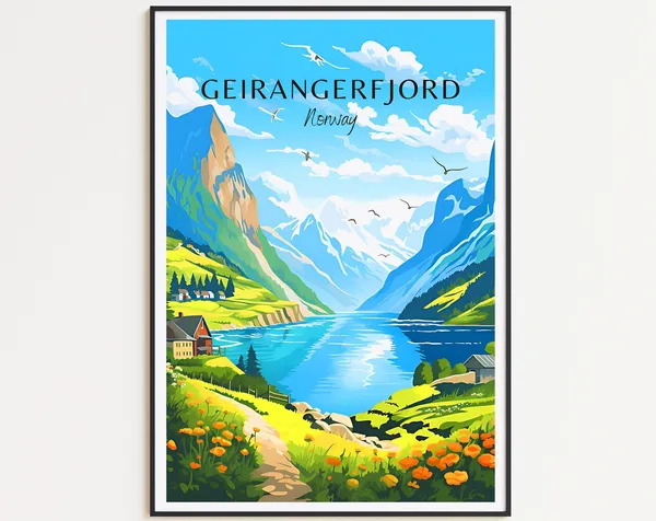 Geirangerfjord Travel Poster, Norway Wall Art Print