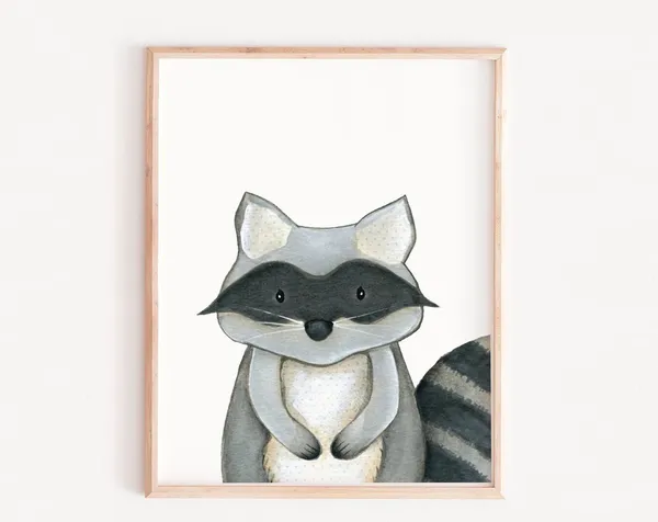 Raccoon Print, Woodlands Nursery Decor Art Print