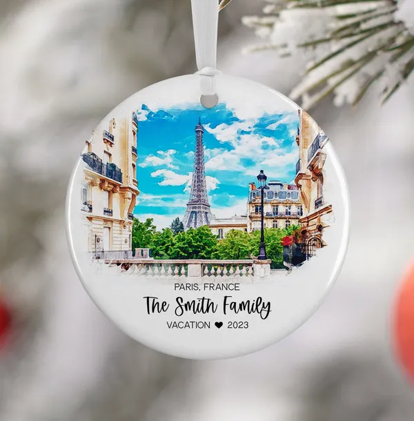 Paris France Ornament Watercolor Travel Poster
