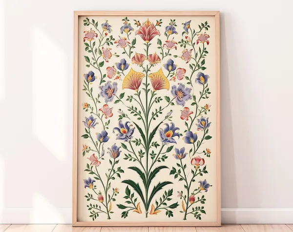 Vintage Mughal Floral Motifs Indian Art Poster