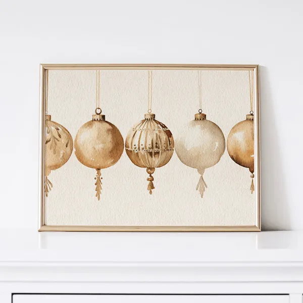 Vintage Christmas Gold Ornament Art Print