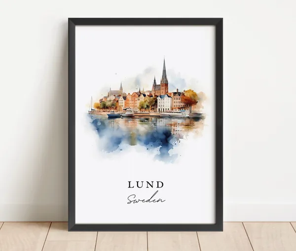 Lund Sweden Travel Poster, Custom Text Personalized