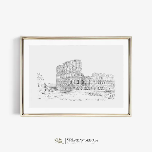 Colosseum Vintage Print, Rome Architecture Wall Art