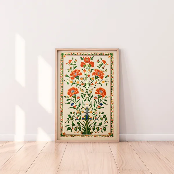 Mughal Floral Motifs Vintage Indian Art Print
