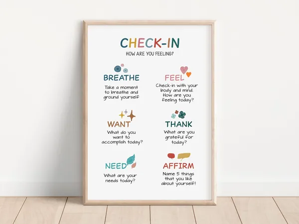 Daily Check In Poster, Mental Health Office Decor