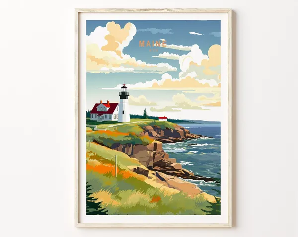 Maine Coastal Travel Poster, Maine State Art Print