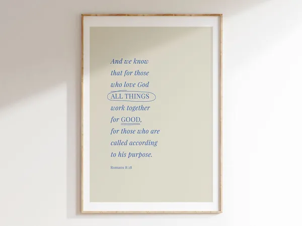 Romans 8:28 Christian Retro Nursery Art Print