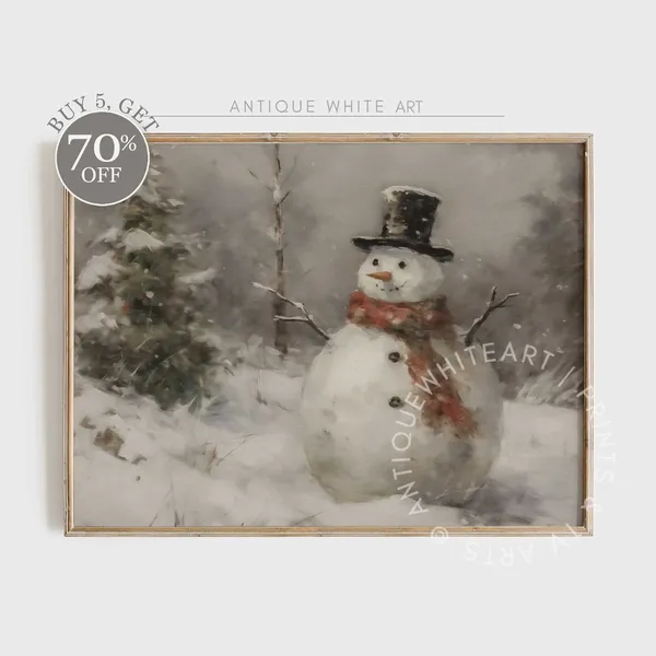Vintage Christmas Snowman Farmhouse Art Print