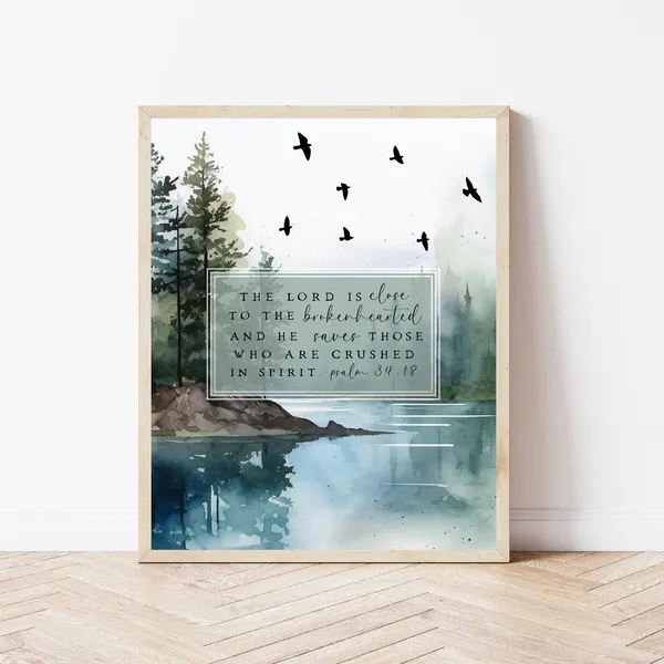 Psalm 34:18 Scripture Art Print, Bible Verse