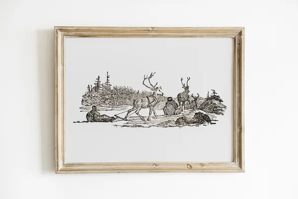 Reindeer Sketch Painting Christmas Vintage Art Print