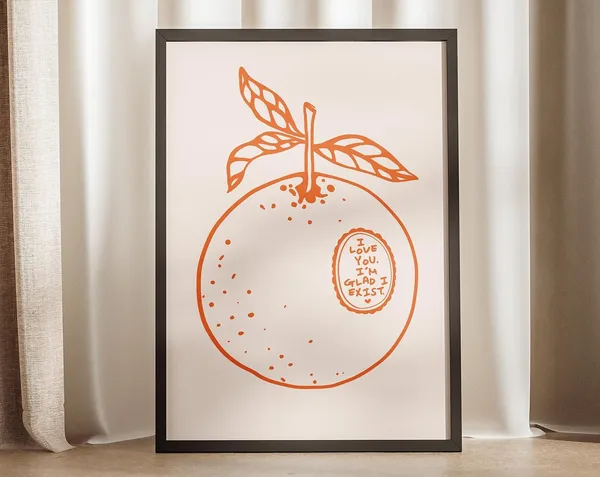 Orange Poem I Love You, Mid-Century Retro Poster