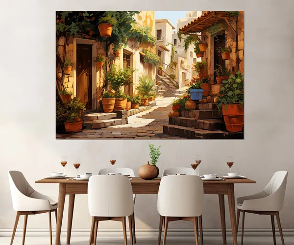 Italian Street Painting, Italy Village Travel Poster
