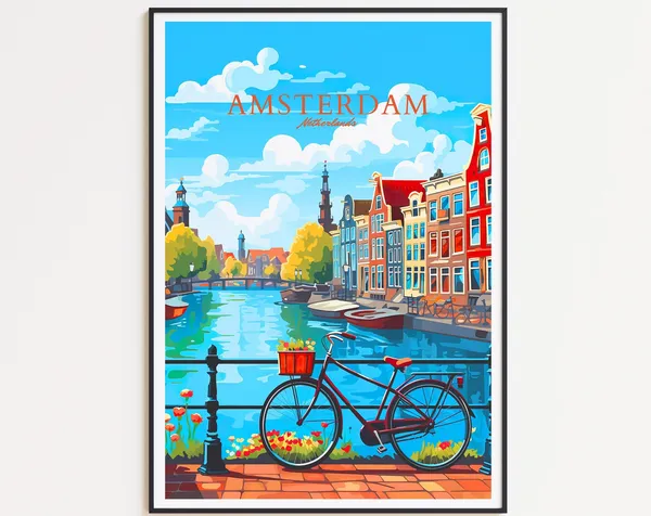 Amsterdam Vintage Travel Poster, Netherlands Art Print
