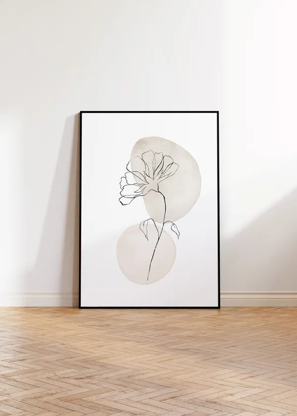 Neutral Botanical Line Art Wall Print, Beige Decor
