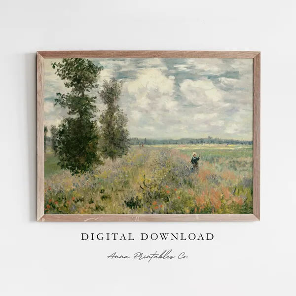 Poppy Fields, Monet-Inspired Vintage Landscape Art Print