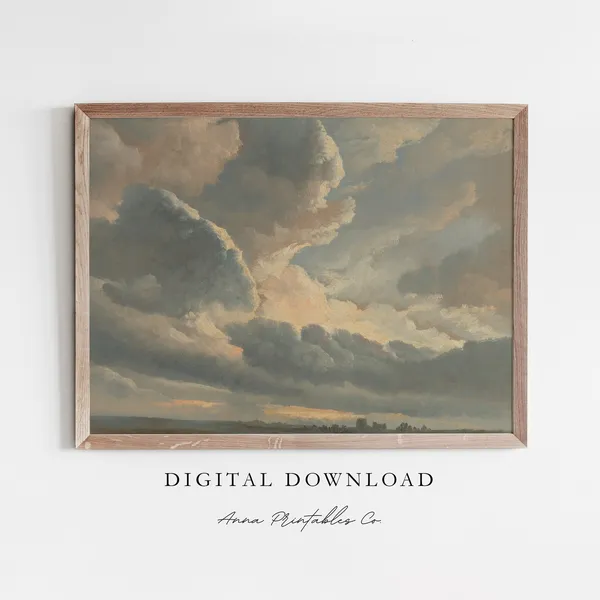 Vintage Cloud Painting Art Print, Light Academia