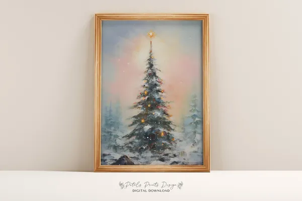 Vintage Christmas Trees Art Print, Rustic Holiday Decor