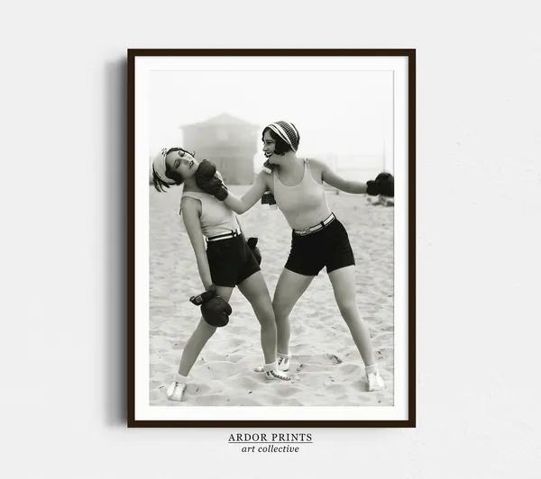 Two Women Beach Boxing Vintage 1930s Art Print