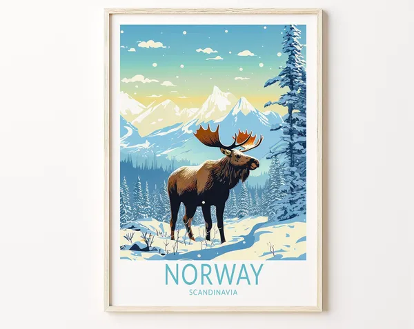 Norway Scandinavian Travel Poster, Personalized Decor