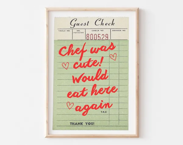 Chef Was Cute Retro Guest Check Kitchen Poster