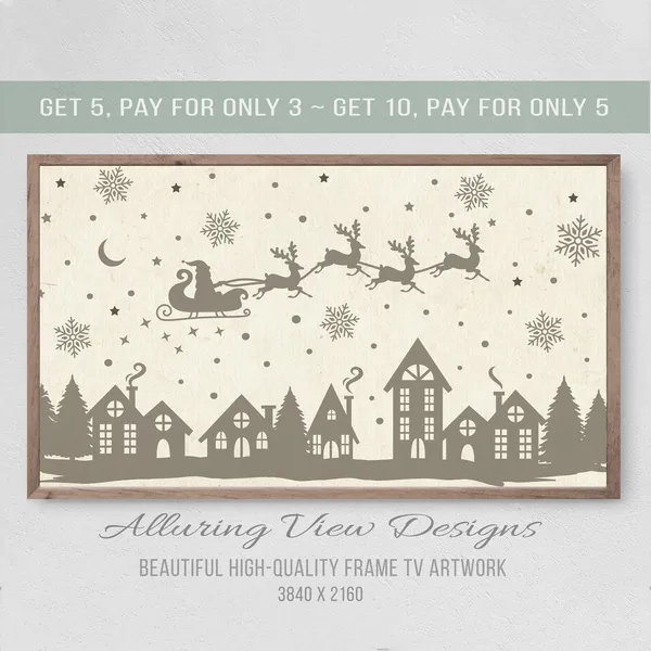 Christmas Santas Delivery Sleigh Minimalist Art Print