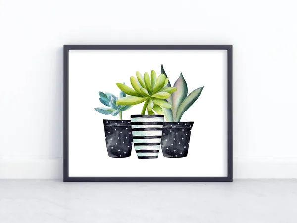 Potted Succulents Watercolor Botanical Wall Art
