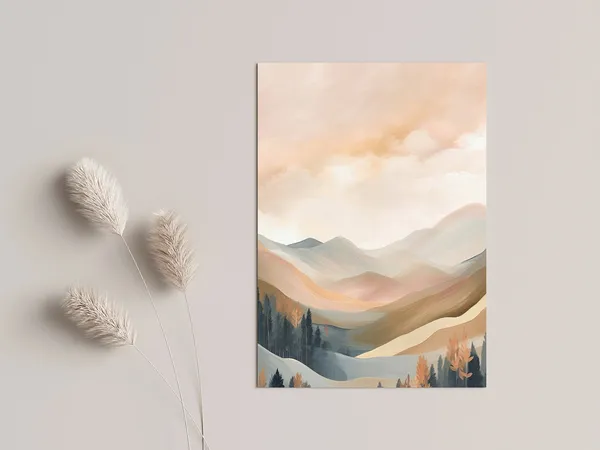 Boho Mountain Landscape Art Print, Pastel Nature Decor