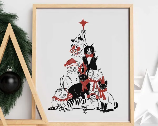 Holiday Cat Decor Christmas Cat Art Print