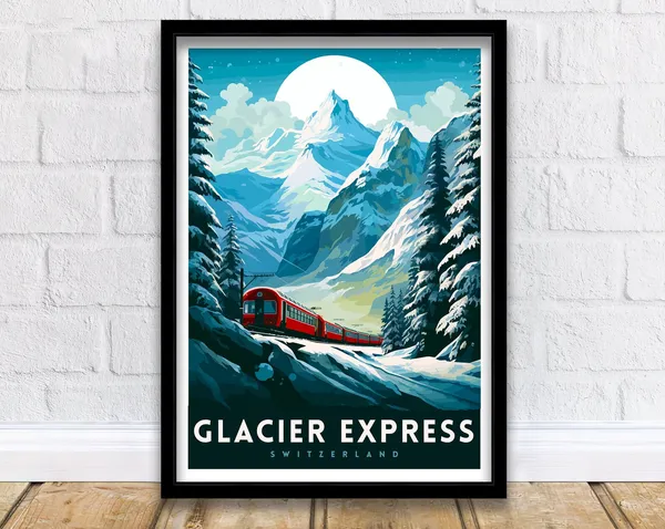 Glacier Express Train Travel Poster, Swiss Alps