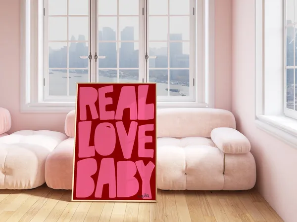 Real Love Baby Red Pink Typography Poster