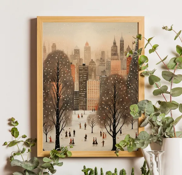 Christmas Town New York Winter Night Art Print