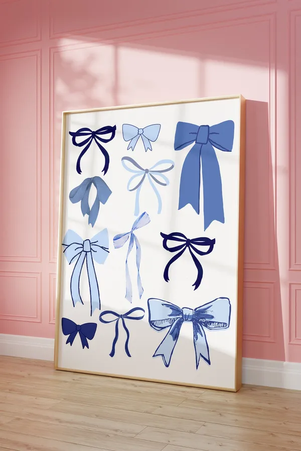 Blue Bow Coquette Hair Ribbon, Preppy Art Print