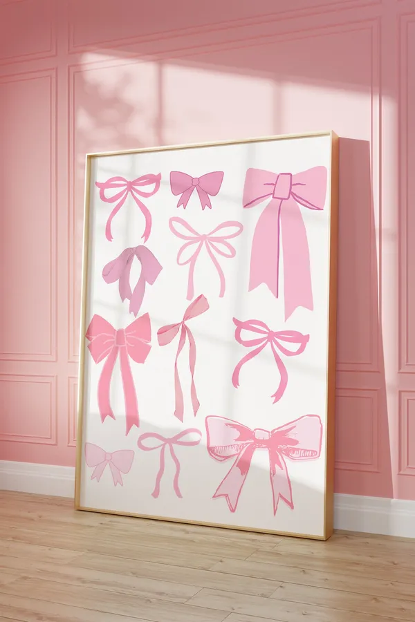 Pink Bow Coquette Hair Ribbon, Cottagecore Art Print