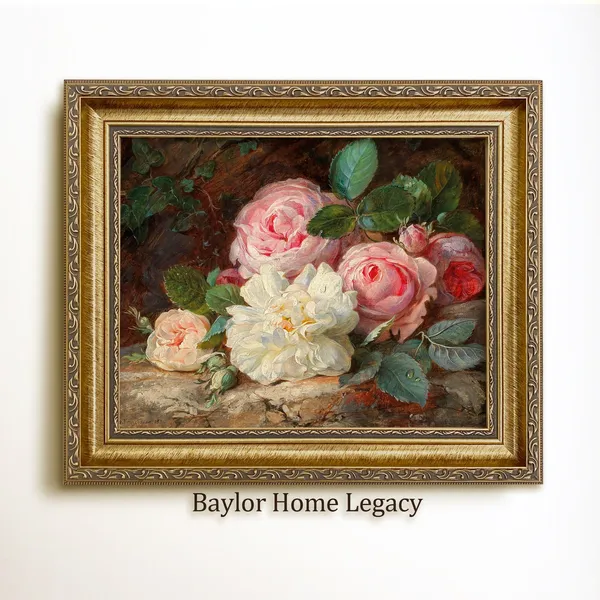 Vintage Roses Still Life Oil Painting Art Print