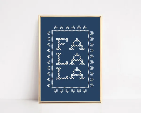 Blue Christmas Decor Kitschy Fa La La Art Print