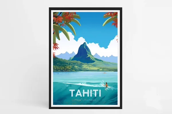 Tahiti Minimalist Travel Poster, French Polynesia