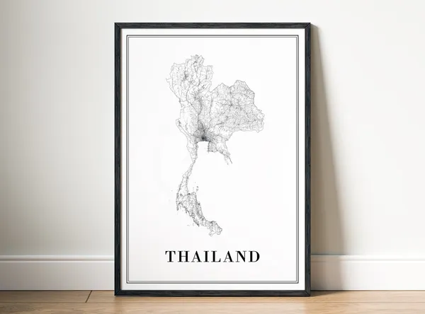 Thailand Map Poster, Black And White Travel Map