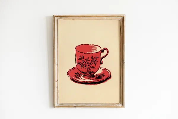 Vintage Teacup Kitchen Art Print, Cottagecore Decor
