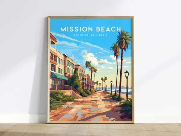 Mission Beach San Diego Travel Poster, Boardwalk
