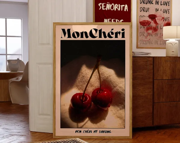 Retro Cherry Print, 70s Psychedelic Kitchen Art