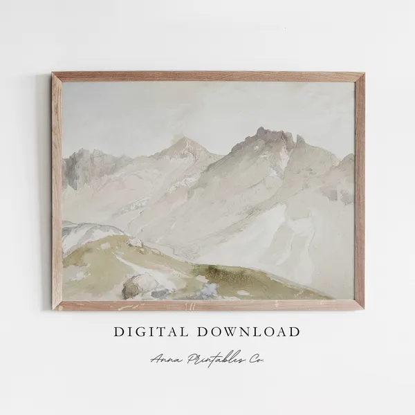 Utah Mountains Vintage Watercolor Landscape Print