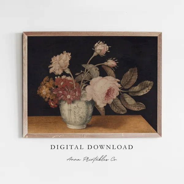 Still Life Bouquet Vintage Moody Floral Art Print
