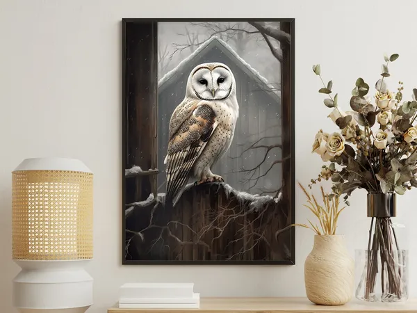 Barn Owl Vintage Winter Gothic Dark Academia Poster Print