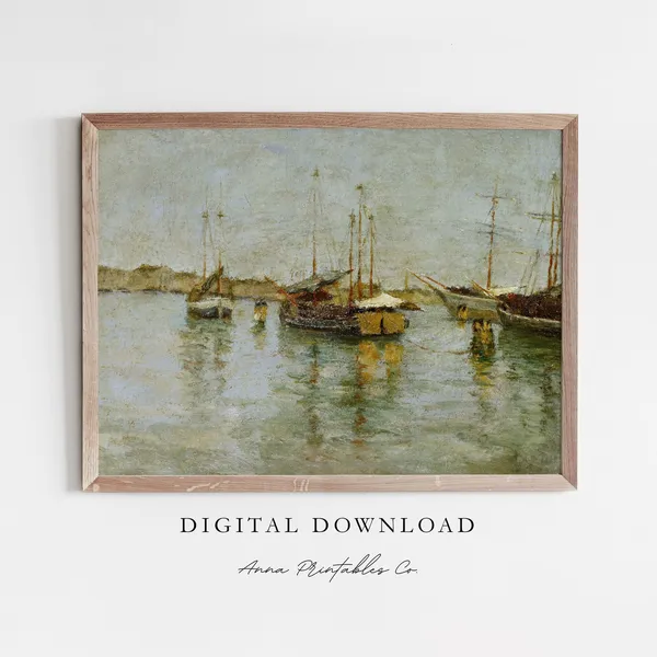 Sailboats In The Bay Vintage Nautical Art Print
