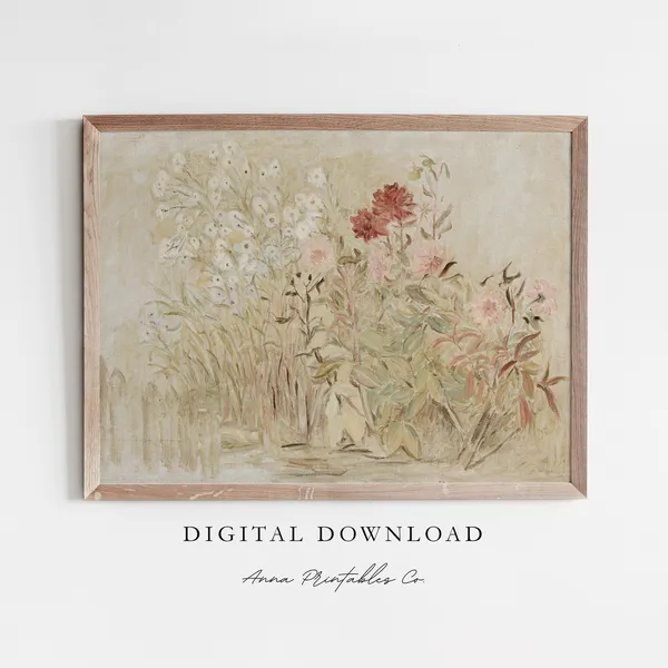 Antique Flower Painting, Vintage Cottagecore Art Print