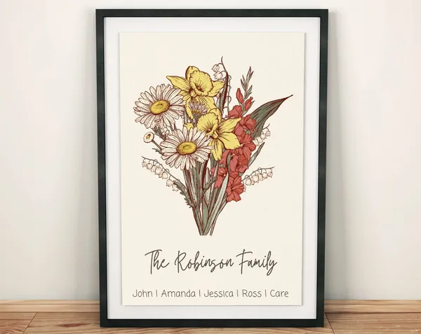 Custom Family Birth Month Flower Bouquet Art Print