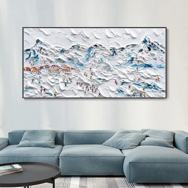 Winter Mountain Ski Race Theme Art Print, Christmas Gift