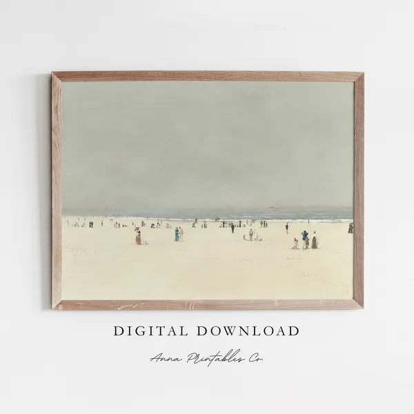 Hazy Day At The Beach Vintage Seascape Art Print