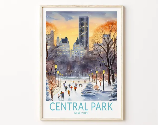 Central Park Ice Skating New York Travel Poster