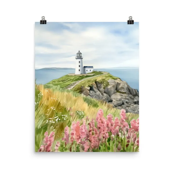Howth Watercolor Travel Poster, Ireland Lighthouse